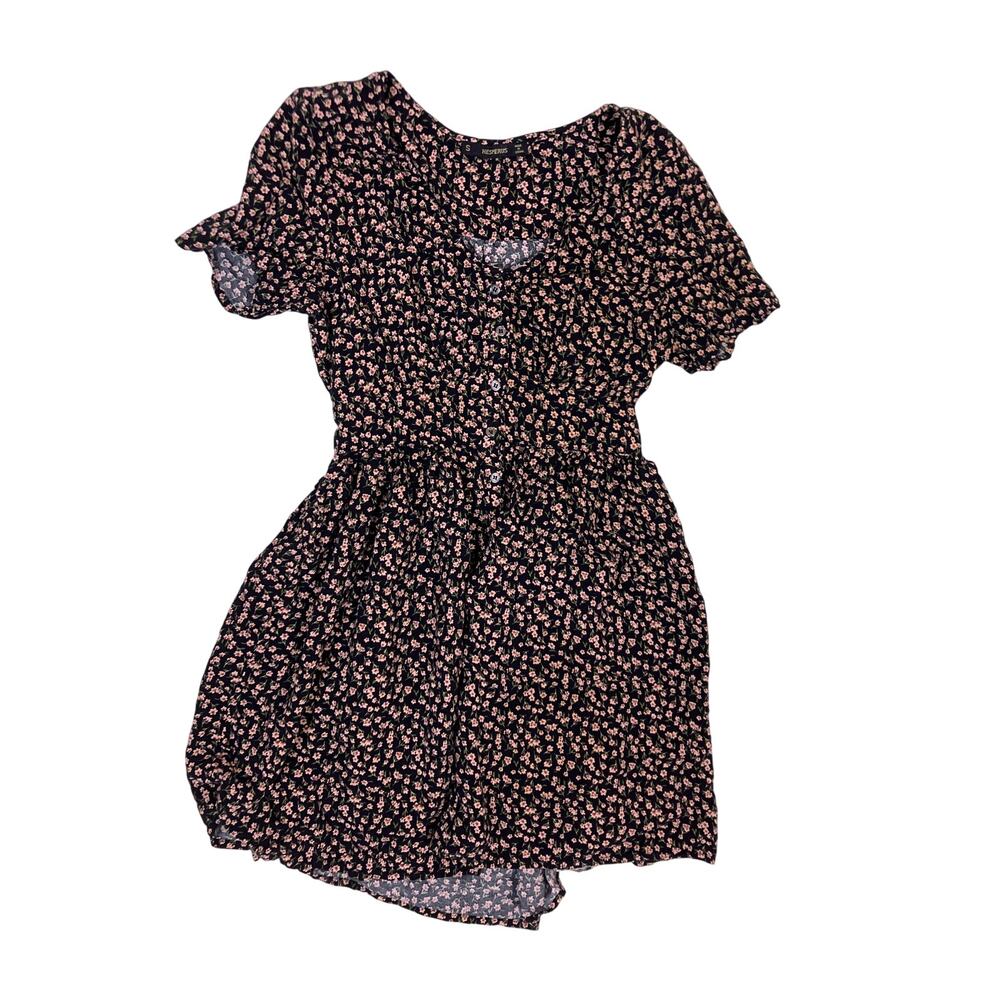 Hesperus Black Floral Puff Sleeve‎ Maxi Dress Small Cottagecore Boho Prairie